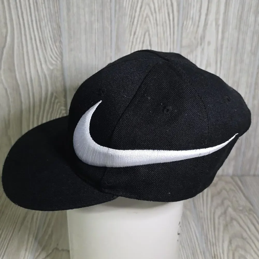 Nike Black White Embroidered Swoosh Logo Snapback Hat Kids Size 4-7